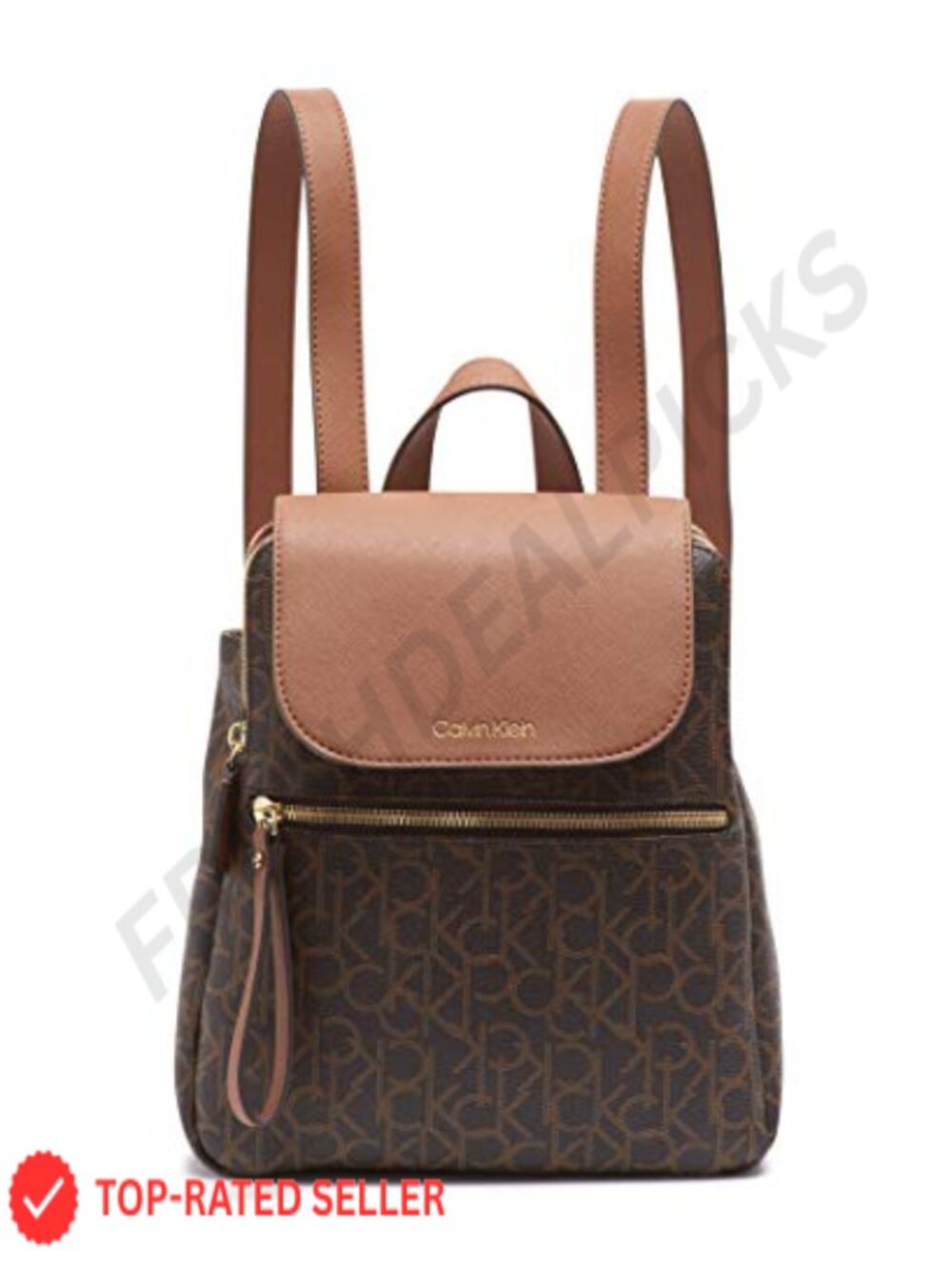 Calvin Klein Elaine Signature Leather Backpack - Anti-Theft Zip Pockets,